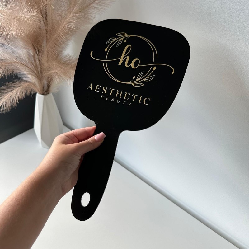 PERSONALISIERTER HANDSPIEGEL IM PADDLE-DESIGN MIT LOGO