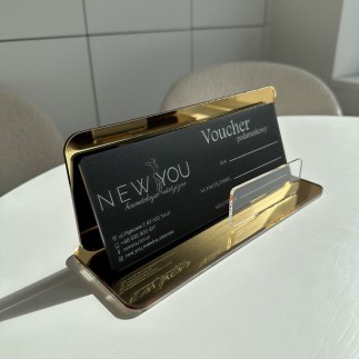 Voucher premium lustrzany złoty – elegancki grawer dla luksusowych punktów sprzedaży