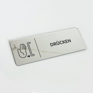 VERSPIEGELTES INFORMATIONSSCHILD „DRÜCKEN“
