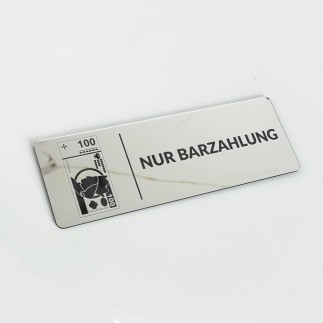 VERSPIEGELTES INFORMATIONSSCHILD „NUR BARZAHLUNG“