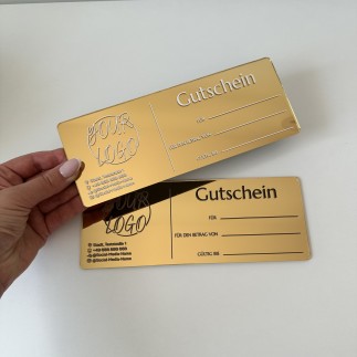 PREMIUM-GUTSCHEIN AUS ACRYL MIT UV-DRUCK IN GOLDENER SPIEGELOPTIK