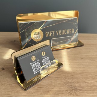 EXKLUSIVES SET AUS VOUCHERHALTER UND VISITENKARTENHALTER IN GOLDENER SPIEGELOPTIK