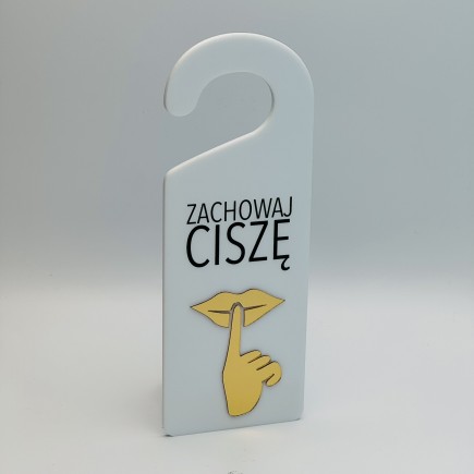 Tabliczka ZACHOWAJ CISZĘ lustrzane złoto